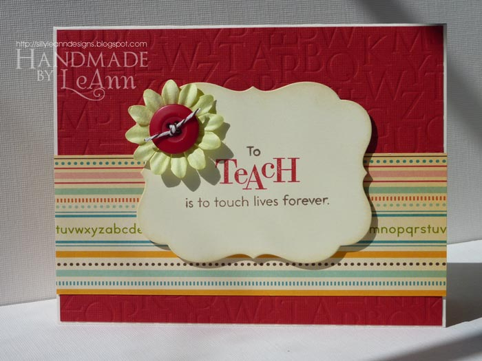 -All Papertrey Ink unless noted-<br />
Stamps: Teacher's Apple<br />
Paper: Fly a Kite...