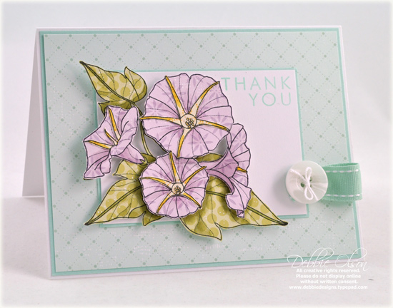 Stamps: Year of Flowers: Morning Glories<br />
Patterned Paper: Pretty Pastels<br />...