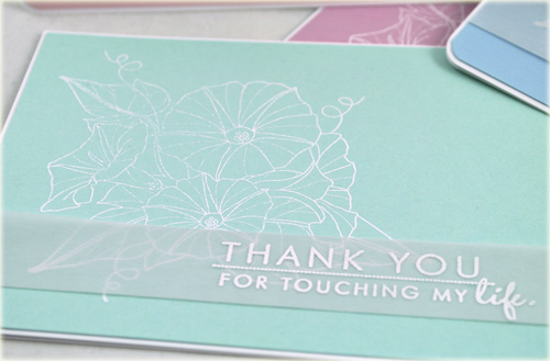 Stamps: Year of Flowers: Morning Glories<br />
Cardstock: Sweet Blush, Aqua Mist, Spring Rain,...