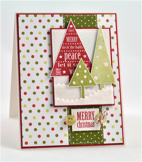 Stamps: Tree with Trimmings<br />
Patterned Paper: 2009 Bitty Dot Basics, Holiday Vintage...