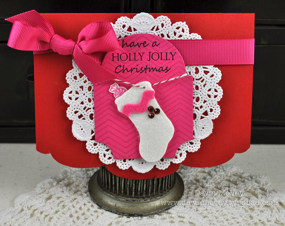 Paper: pure poppy, raspberry fizz<br />
Stamps: Background Basics: Christmas, Holiday Spirit...