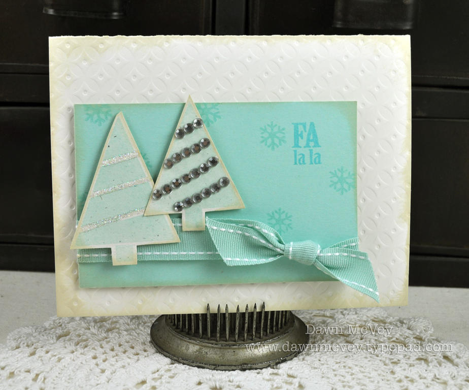 Paper: rustic cream, aqua mist<br />
Stamps: Trees With Trimmings<br />
Ink: hawaiian shores,...
