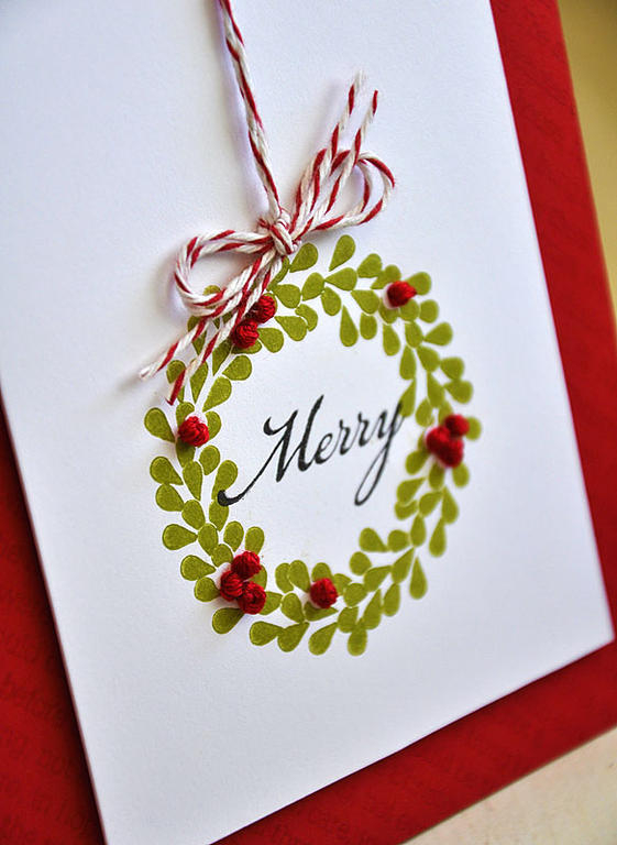 Stamps:  Wreath for All Seasons &amp; Background Basics:  Christmas<br />
Ink:  Simply...
