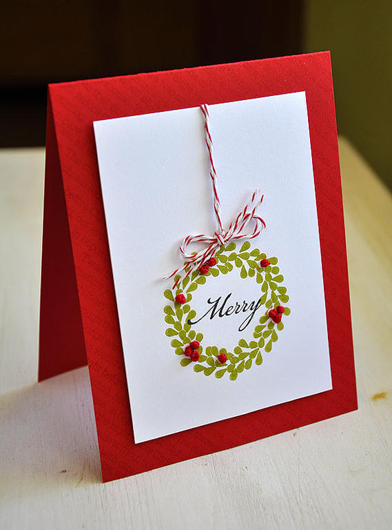 Stamps:  Wreath for All Seasons &amp; Background Basics:  Christmas<br />
Ink:  Simply...