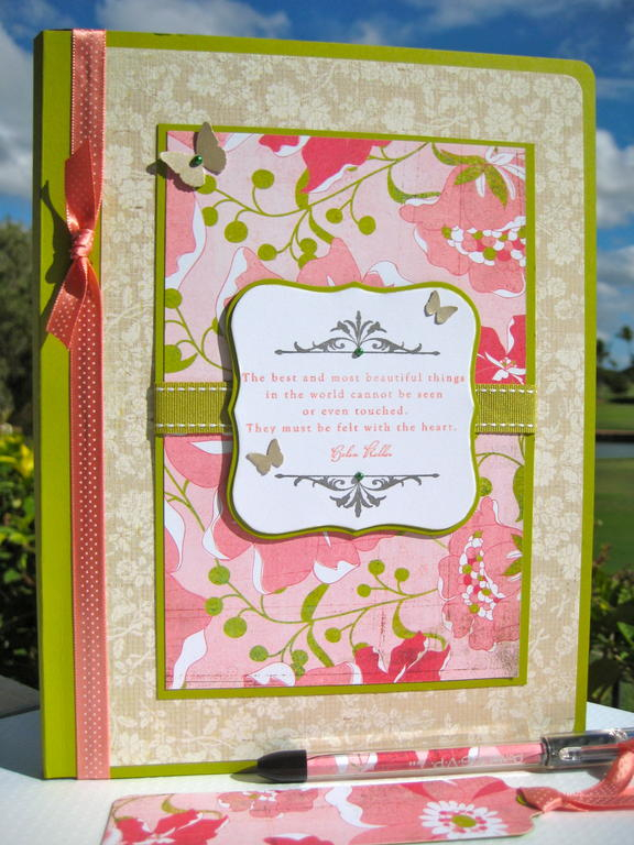Altered composition book using Simply Chartreuse cardstock and patterned paper from Basic Grey:...