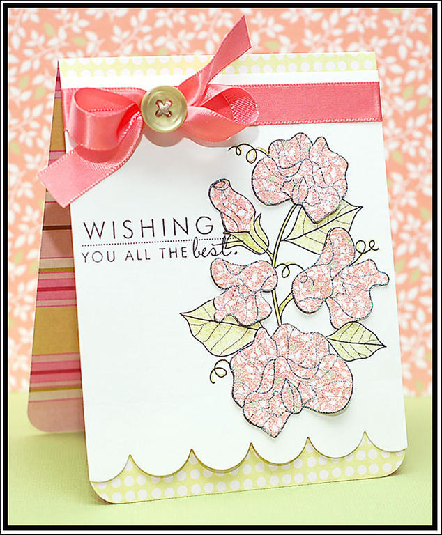 One of my very favorite cards using YOF: Sweet Peas stamp set from PTI.  Thanks for looking!!