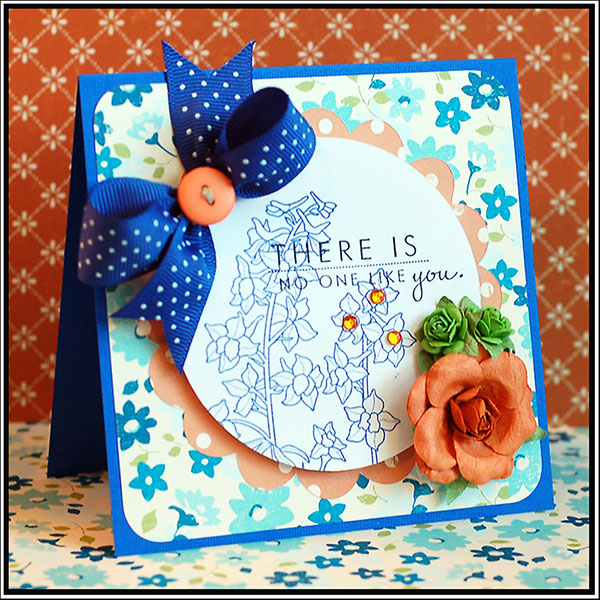A flowery square card using the YOF: Larkspurs stamp set by PTI.  Thanks for looking!