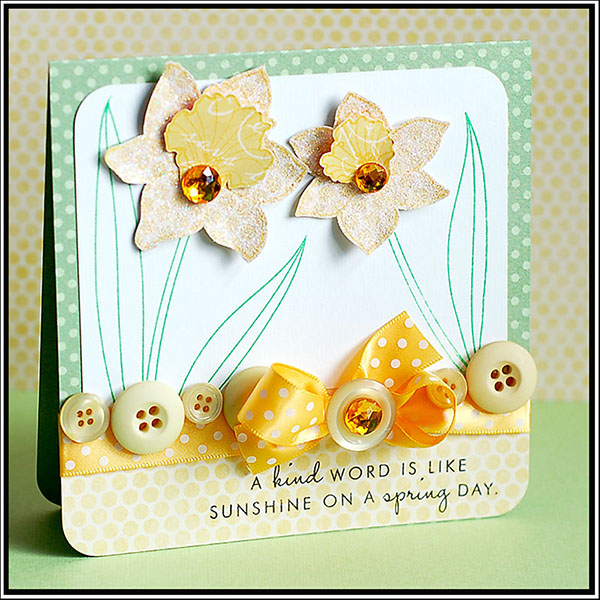 An easy paper pieced card using YOF: Daffodils stamp set by PTI.  Thanks for looking!!