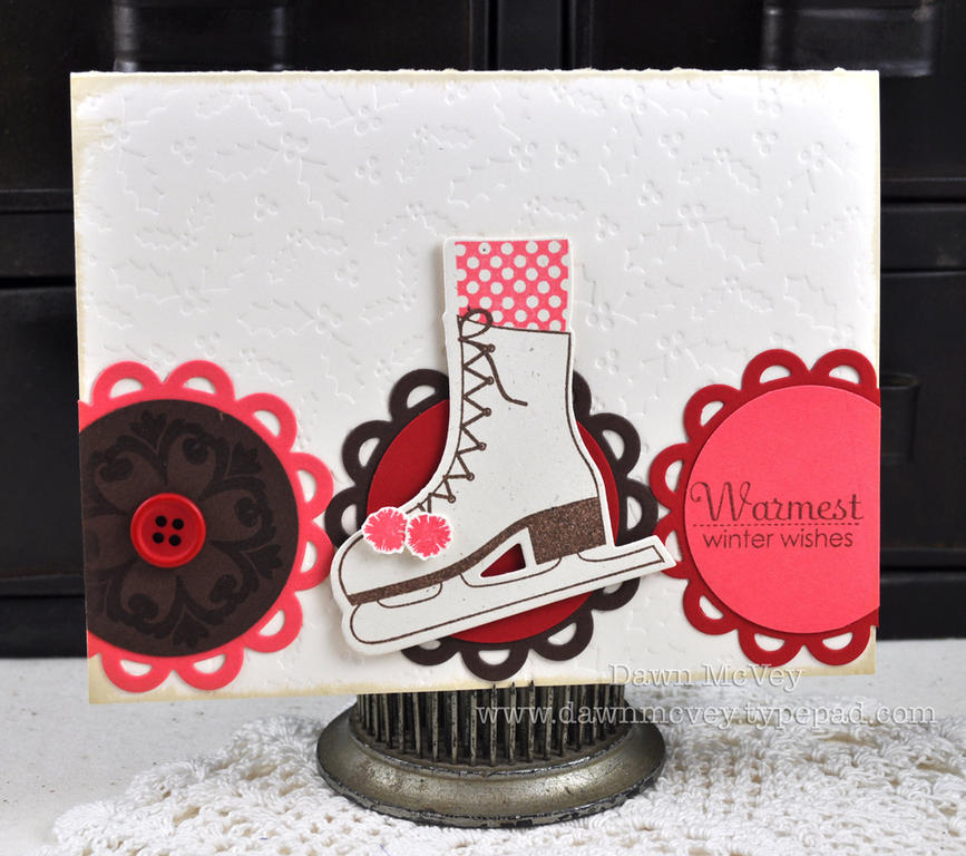 Paper: vintage cream, dark chocolate, pure poppy, berry sorbet<br />
Stamps: On Ice, Big &amp;...