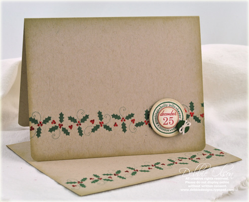 Stamps: Holly Jolly<br />
Cardstock: Kraft, Rustic Cream<br />
Ink: PTI Pure Poppy, Adirondack...