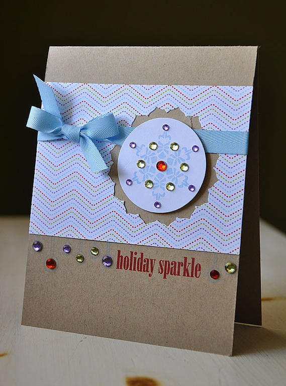 Stamps:  Holiday Sparkle<br />
Ink:  Spring Rain &amp; Pure Poppy<br />
Cardstock:  Kraft...