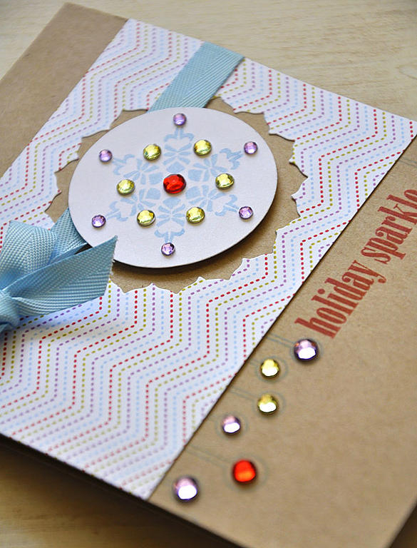 Stamps:  Holiday Sparkle<br />
Ink:  Spring Rain &amp; Pure Poppy<br />
Cardstock:  Kraft...