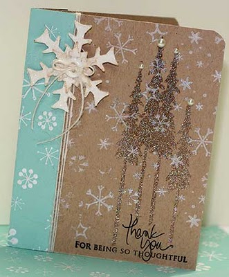 Supplies used:<br />
PTI: Kraft Cardstock<br />
PTI Stamps:  Holiday Tree and Signature...