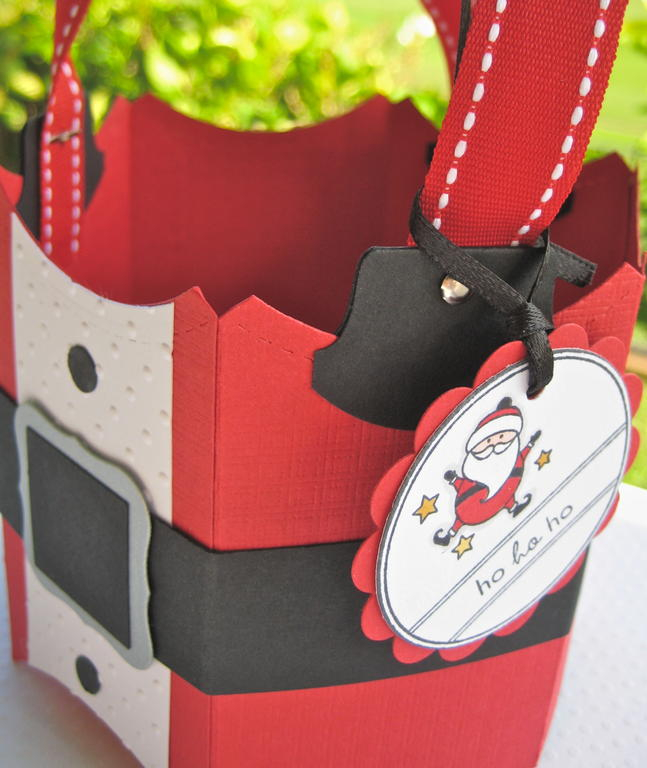 Close up of Santa bucket with tag from Tiny Treats: Christmas. For more info, please visit my...