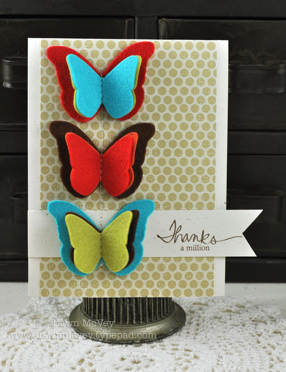 Paper: rustic cream, distressed dots<br />
Stamps: Signature Series: Butterfly<br />
Ink: dark...