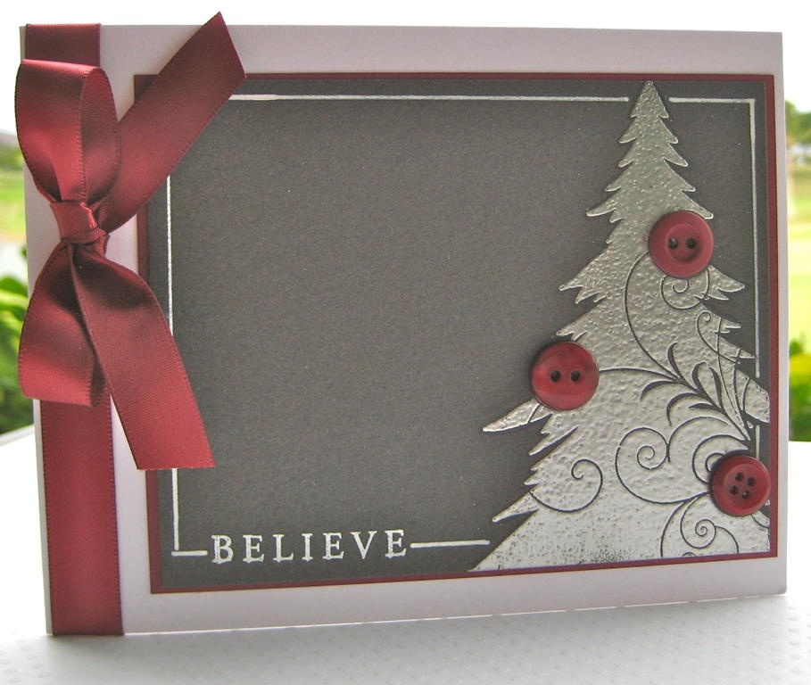 Christmas card using Tree Trimming Trio and the color combo of Scarlet Jewel, Smokey Shadow,...