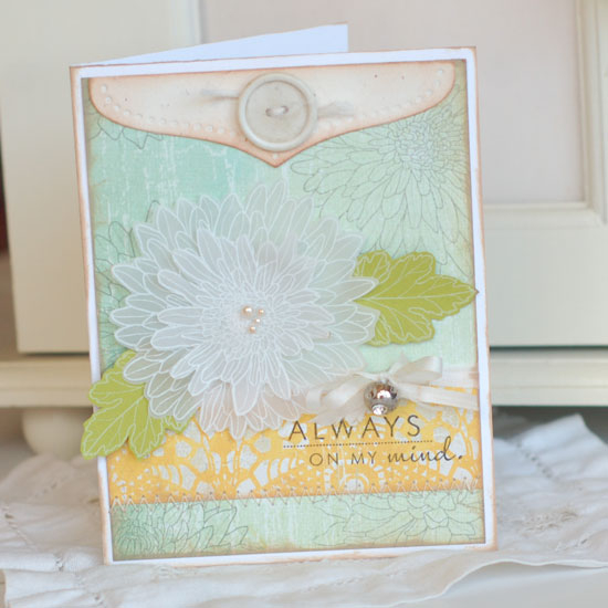 Always on My Mind<br />
Stamps:  Year of Flowers: Mum<br />
Ink:  Fresh Snow, Smokey Shadow,...