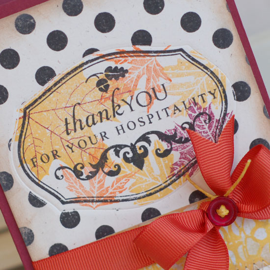 Stamps:  Mat Stack 1 Collection, Home Made, Leaf Prints, Polka Dot Basics<br />
Ink:  True...