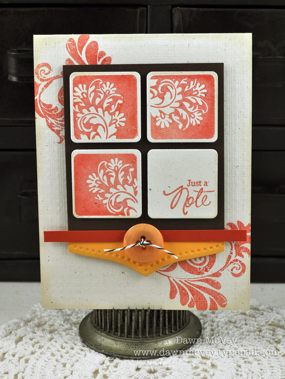 Paper: rustic cream, dark chocolate, summer sunrise, terracotta tile<br />
Stamps: Take Three:...