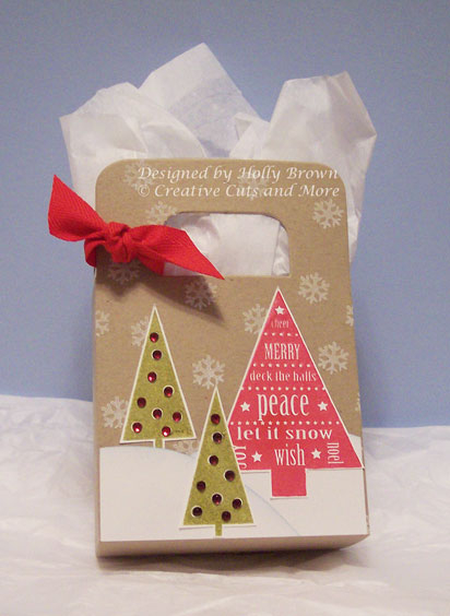 I used a die cut gift bag and created a Christmas tree scene.  I wanted a rustic country feel...