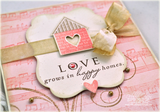 Stamps: Love Lives Here, Background Basics: Sheet Music<br />
Ink: Chamomile Distress Ink;...