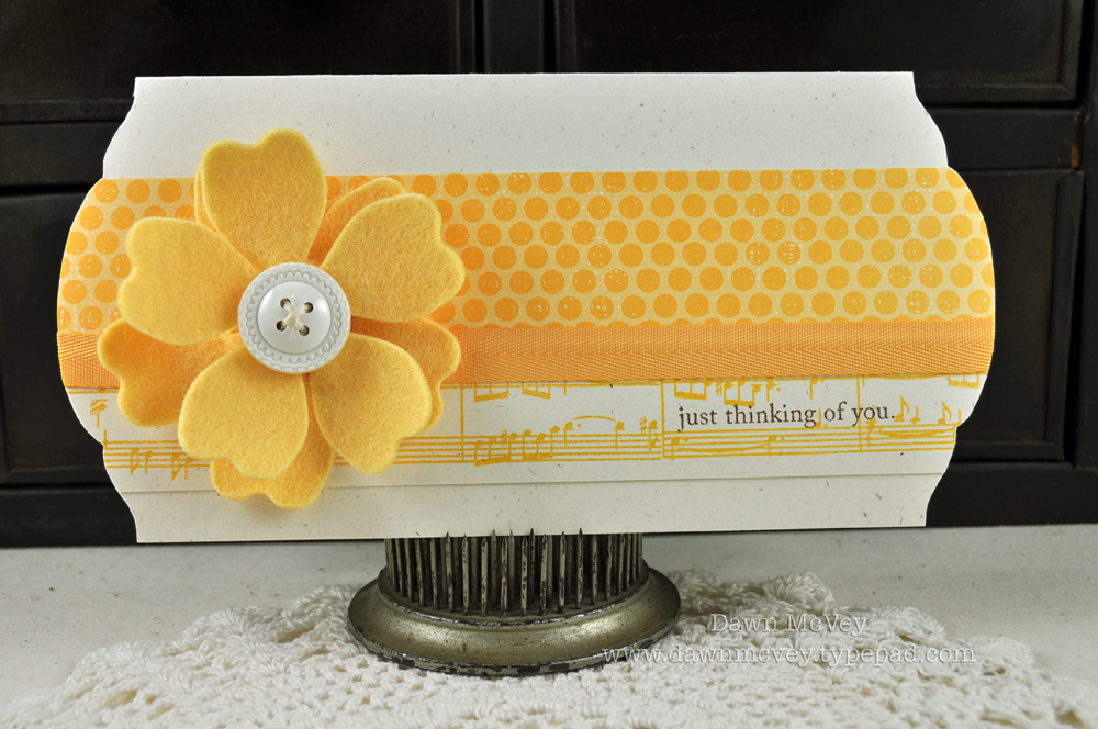 Paper: rustic cream, distressed dots<br />
Stamps: Background Basics: Sheet Music, Mat Stack 2...