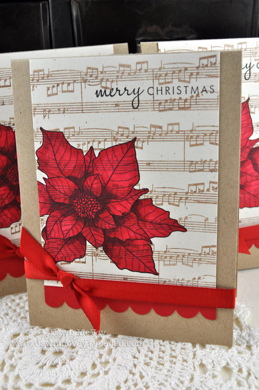 Paper: kraft, rustic cream, pure poppy<br />
Stamps: Background Basics: Sheet Music, Year of...