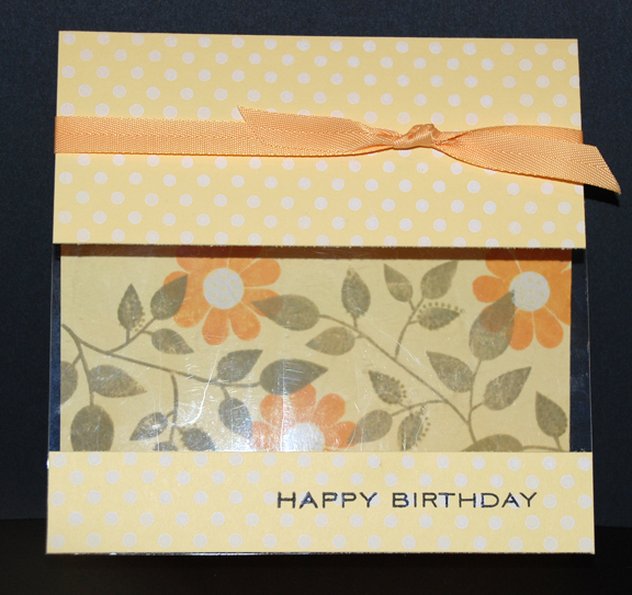Acetate card with stamping on the inside. Birthday basic message matted and placed on the inside