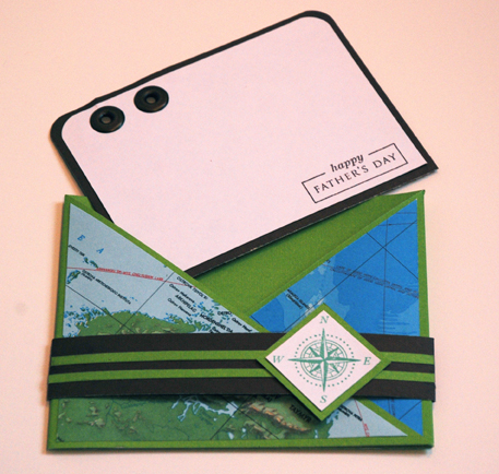 Father&#039;s day card using a REAL map for paper on the criss cross.