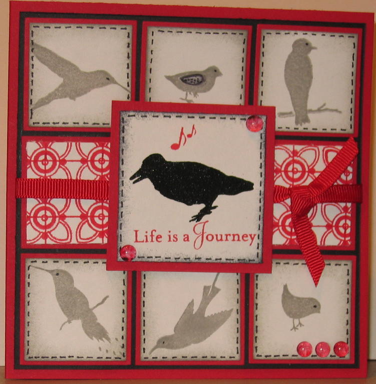 Black embossing powder made the center bird stand out.  All others were just stamped with SU...