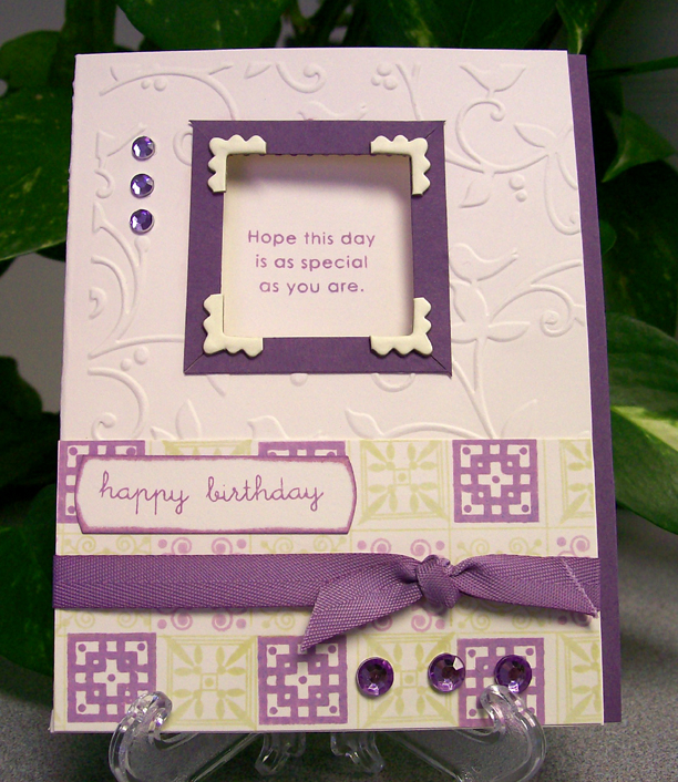 I used Vintage Cream as my base and I ran it through my Cuttlebug with the Birds and Vines...