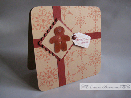 I made the gingerbread man out of shrink plastic. I used PTI Snowflake serenade stamps for the...