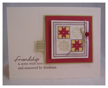 Quilt of Friendship<br />
<br />
Stamps: Quilters Sampler &amp; Quilter&#039;s Sampler...