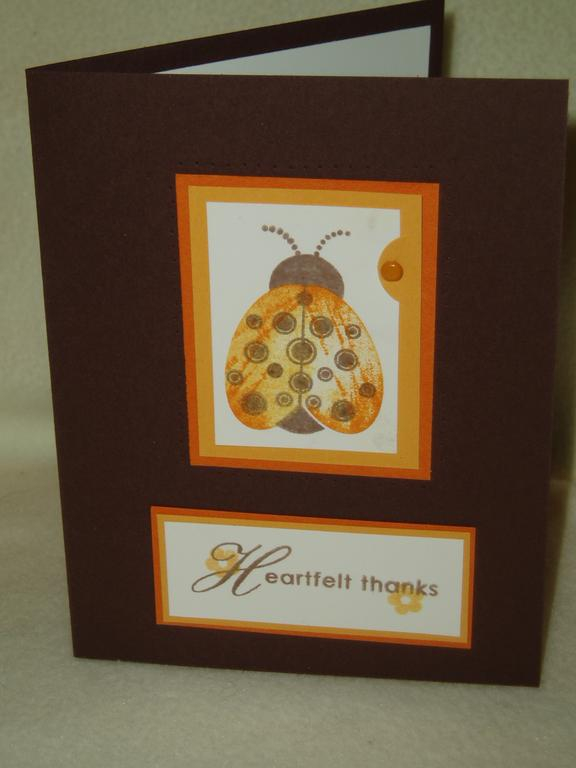 A set of four cards created by using the ladybug stamp, from the Little Lady set, all over one...