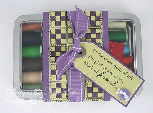 Project Title:  Sewing kit<br />
Stamps: Quilter&#039;s Sampler, Quilter&#039;s Sampler...