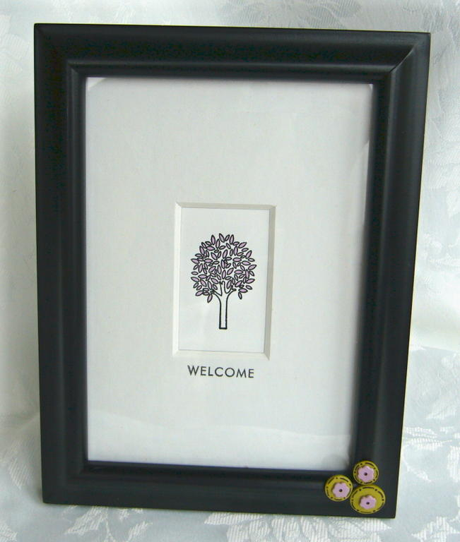 Welcome Gift Ensemble - Pic 2 - close up of frame - I embossed the tree in black and colored...