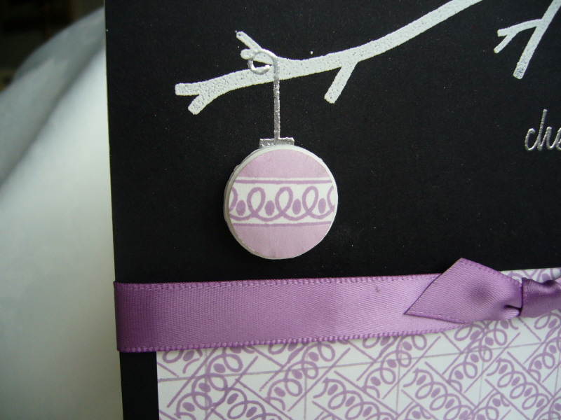 Cheers Card - Pic 2 - close up of ornament.  Used a large brad and stamped the ornament on top.