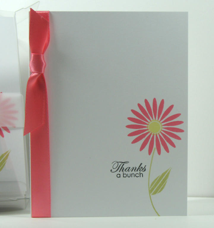 I made a set of 5 single layer Thank You cards and packaged them in a clear card box.