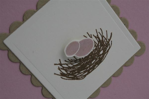 Close up of nest and eggs. I stamped the eggs onto Vintage Cream with the Lavender Moon ink.