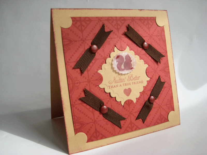 I stamped the background pattern with the guidelines set. The sentiment is from My Punny...