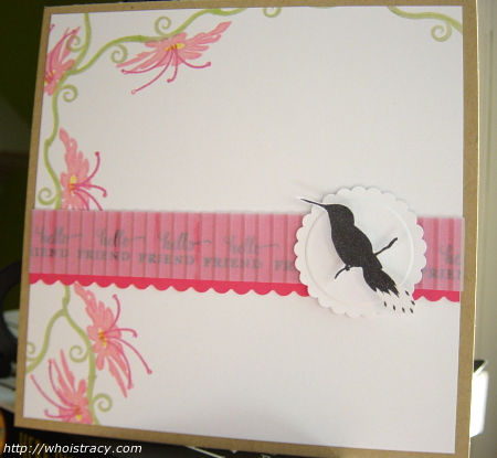 Hello Friend. 5.5&quot; square card featuring Birds of a Feather.