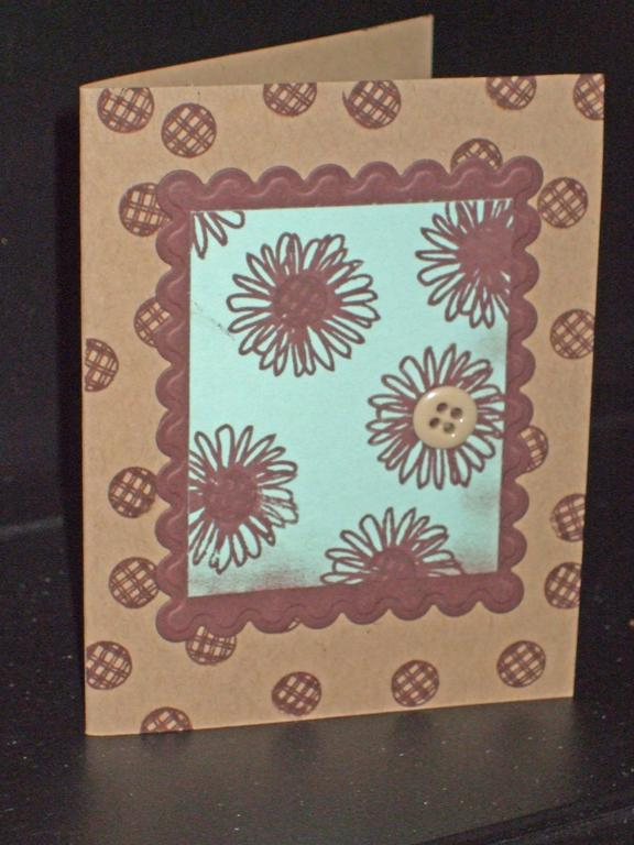 Beautiful blooms, kraft and aqua mist cardstock.  Still needs something, but can't figure...