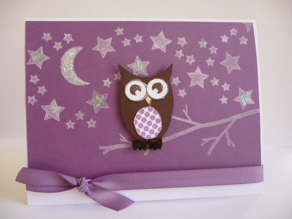 Wise Owl in the moonlight.  A combination of wise owl and out on a limb stamps.