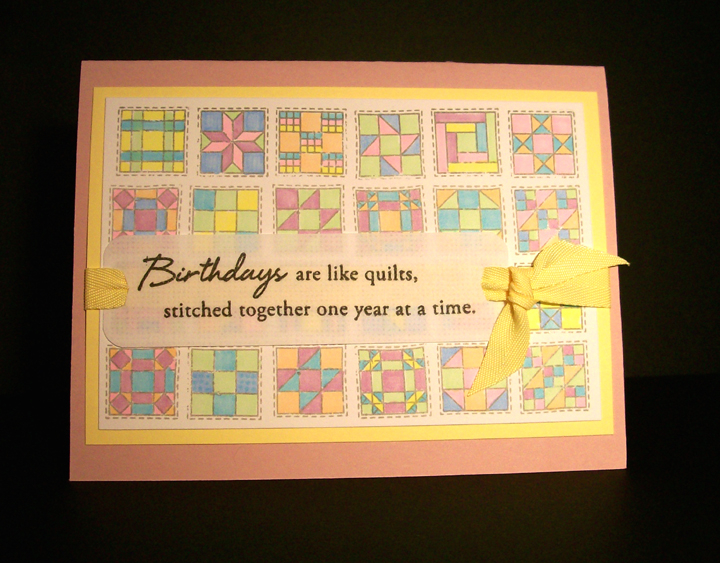 I used the Quilter&#039;s Sampler set for this.  I stamped the blocks in gray Versafine and...