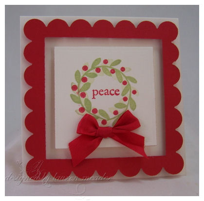 Wreath of Peace<br />
<br />
Stamps-rustic branches<br />
cardstock-vintage cream, red<br />...