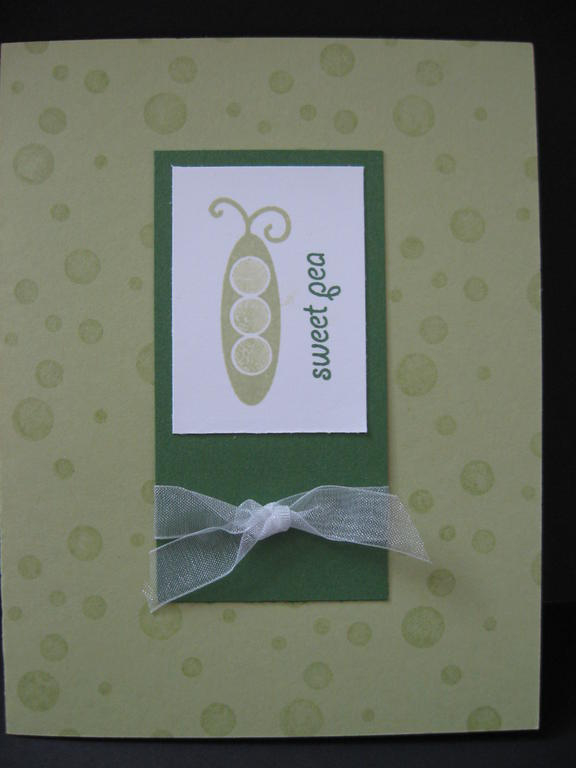 A baby card for a friend.  I stamped off Certainly Celery once to get the peas inside the pod....