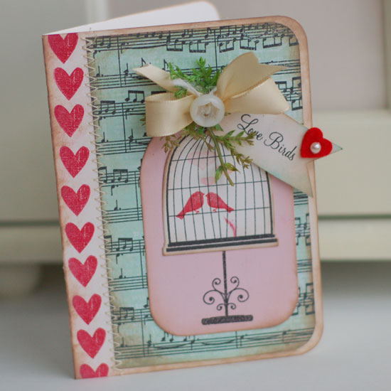 Stamps:  Love Birds, Background Basics: Sheet Music<br />
Ink:  Pure Poppy, True Black, Sweet...