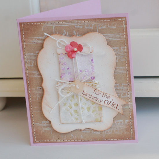 Stamps:  Make a Wish, Background Basics: Sheet Music<br />
Ink:  Dark Chocolate, Fresh Snow<br...