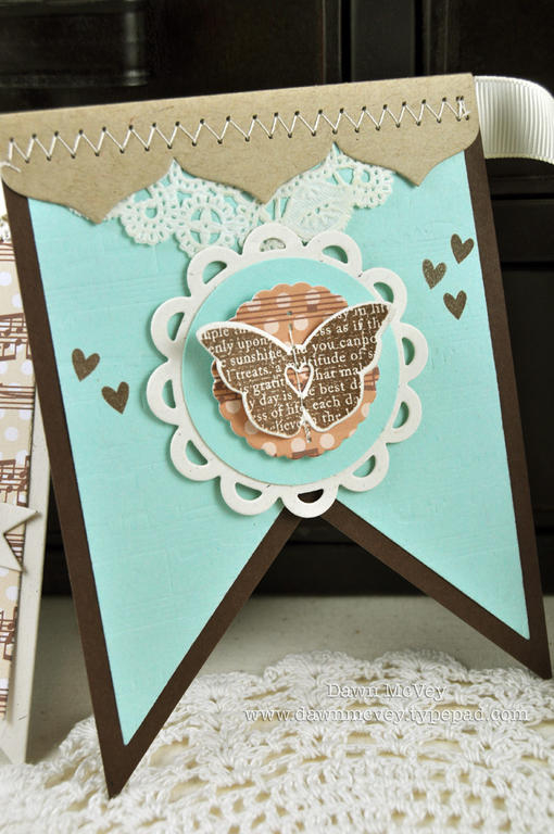 Paper: rustic cream, kraft, dark chocolate, aqua mist, Sweet Symphony<br />
Stamps: Love Lives...