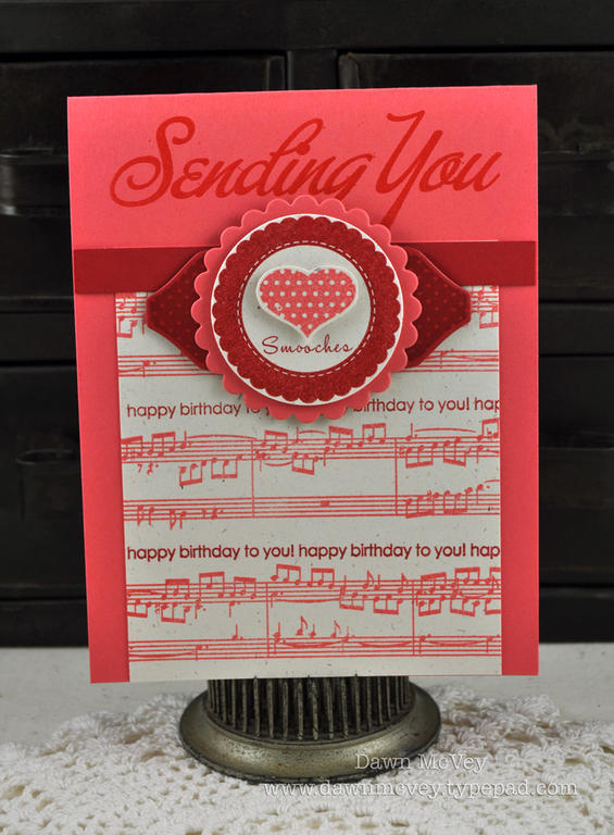Paper: berry sorbet, pure poppy, rustic cream<br />
Stamps: Background Basics: Sheet Music,...